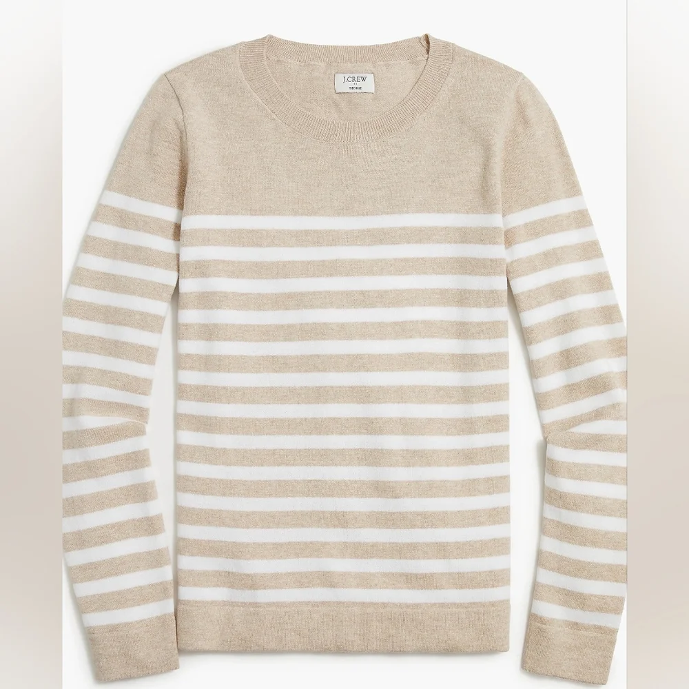New! J. Crew Sz XL Striped Heather Tan Cotton Teddie Sweater Top NWT BH718